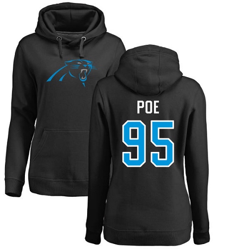Carolina Panthers Black Women Dontari Poe Name and Number Logo NFL Football #95 Pullover Hoodie Sweatshirts->nfl t-shirts->Sports Accessory